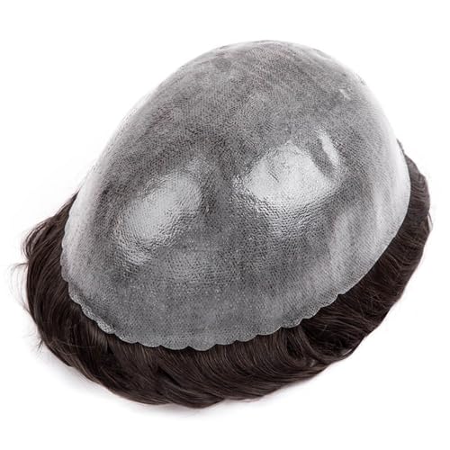 Tupé for Herren Echthaar-Perücke, 0,1 mm - 0,12 mm, braune indische Echthaarverlängerung mit feiner Hautbasis, männlicher Haarprothese für Männer (4#,8 x 10) von GLigeT