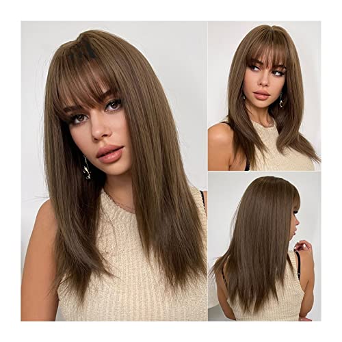 GLigeT perücken Gerade Perücken mit Pony Synthetic Medium Long Perücken for Frauen Gerade Braune Perücke mit Knaller Hitzebeständiger Faser Natürlich Suchen nach täglichen Party Perücke GLigeT perücken Gerade Perücken mit Pony Synthetic Medium Long Perücken for Frauen Gerade Braune Perücke mit Knaller Hitzebeständiger Faser Natürlich Suchen nach täglichen Party Perücke von GLigeT