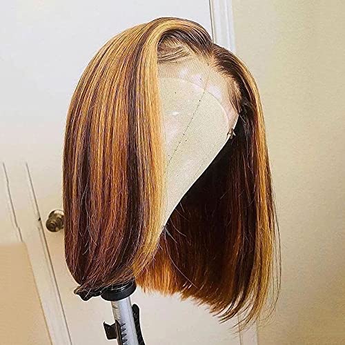 perücken Highlight Bob Perücke Gerade Spitze Verschluss Menschliche Haare Perücken Kurze Bob Ombre Haar Perücke Mittelteil Brazilian Remy Spitze Perücke for Frauen 150% Dichte Perücke (Size : P4 27 1 von GLigeT