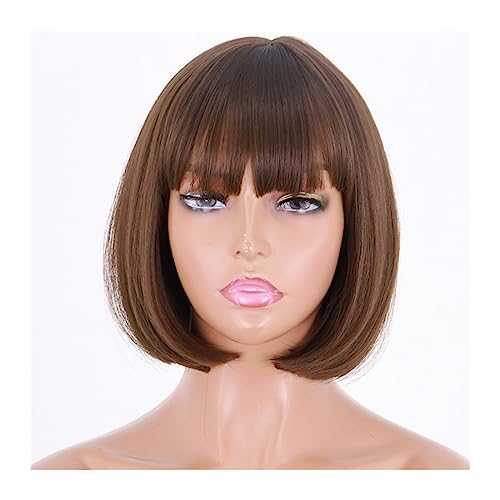 perücken Kurze schwarze Bob-Perücke, gerade, synthetische Perücken for Frauen mit Pony, natürliche hitzebeständige Faser, Cosplay-Haar Perücke (Color : 8) von GLigeT