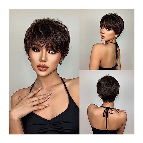 perücken Kurze synthetische Perücken dunkelbraun mit Pony, kurzes Haar for Frauen, tägliche Naturhaar-Perücke, hitzebeständige Cosplay-Perücken Perücke perücken Kurze synthetische Perücken dunkelbraun mit Pony, kurzes Haar for Frauen, tägliche Naturhaar-Perücke, hitzebeständige Cosplay-Perücken Perücke von GLigeT