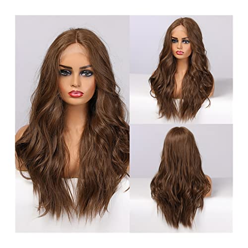 perücken Lange braune Spitze Front Perücke mit Babyhaar 22 Zoll Wellenförmige Teil Spitze Synthetische Perücken for Frauen Natürliche Hohe Dichte Hitzebeständige Wellenförmige Cosplay Perücke Perücke von GLigeT
