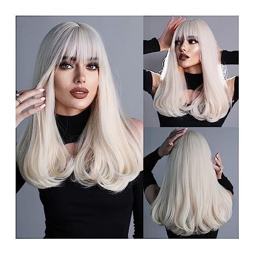 perücken Perücke mit Pony for Frauen, Kunsthaar, gewellte Perücken, 45,7 cm, Perücke for tägliches Cosplay und Party Perücke (Color : Platinum Blonde) von GLigeT