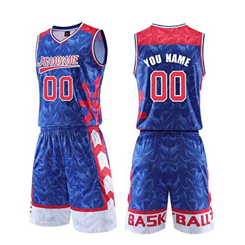 GLikur Benutzerdefiniertes Basketball-Trikot, wendbares Mesh-Kit, gedruckter Teamname und Nummer, personalisierte Sportuniform für Männer/Jugendliche (Color : Blue) (One Size, Blue) von GLikur
