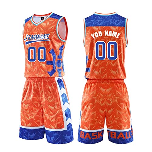 GLikur Benutzerdefiniertes Basketball-Trikot, wendbares Mesh-Kit, Gedruckter Teamname und Nummer, personalisierte Sportuniform für Männer/Jugendliche (Color : Blue) (One Size, Orange) von GLikur