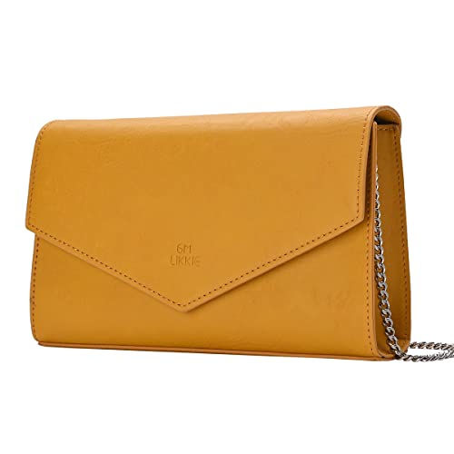 Clutch Geldbörse für Damen, GM LIKKIE Abendumschlag Clutch Tasche, Crossbody Foldover PU Leder Schultertasche, senffarben von GM LIKKIE