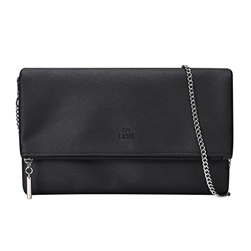 GM LIKKIE Clutch-Geldbörse für Damen, große Umschlag-Clutch-Handtasche, Umhängetasche, faltbar, PU-Leder, Clutch-Tasche, Schwarz von GM LIKKIE