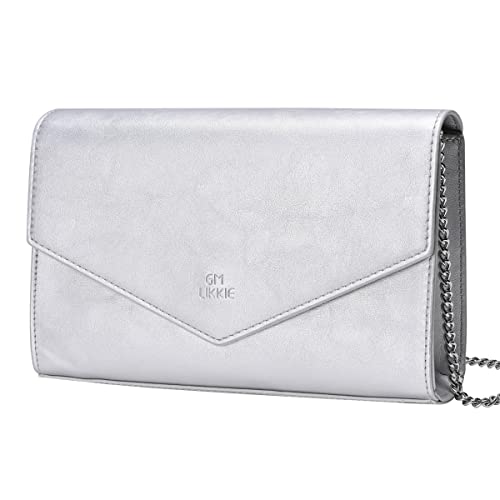 GM LIKKIE Clutch Geldbörse für Frauen, Abend-Umschlag-Clutch, Crossbody Foldover PU Leder Schulter Handtasche, silber von GM LIKKIE