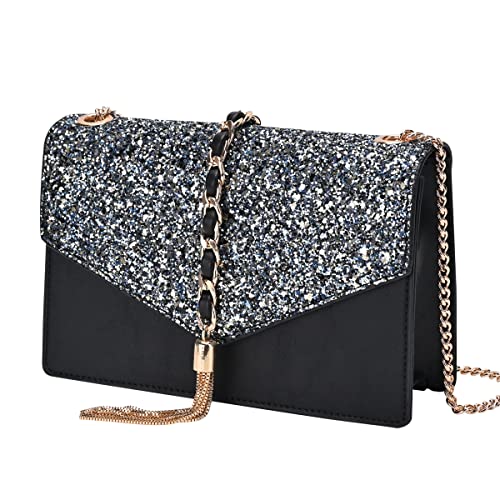 GM LIKKIE Crossbody Clutch Geldbörse für Frauen, Glitzer Abendtasche, Pailletten Quaste Hochzeit Handtasche für Party, Schwarz von GM LIKKIE