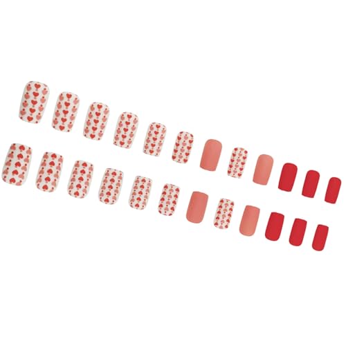 24 Pcs Valentinstag Presse Auf Nägeln Kurzquadratische Form Acryl False Nails Für Frauen Mit Herzdesigns Kleben Auf Nägeln von GMBYLBY