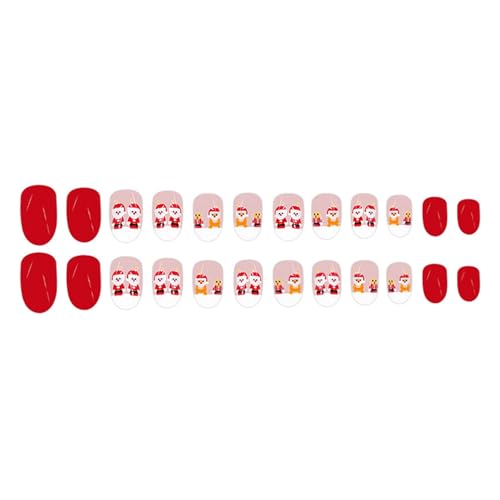 24 Stück Santa Full Zum Aufkleben Der Nägel Künstliche Nägel Winter Kunstnägel Kurzes Aufdrücken Der Nägel Für Frauen Und Mädchen von GMBYLBY