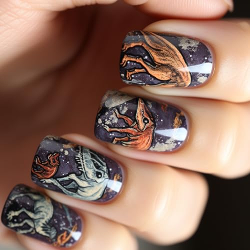 24pcs Press Auf Nägeln Für Frauen Schimmernd Dinosauriernägel Vollbezüge Auf Nägeln Für Independence Day Feierlichkeiten von GMBYLBY