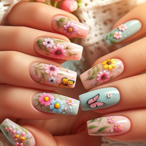 24pcs Square Press Auf Nägeln Glänzende Designs Französische Falsche Nägel Acryl False Nails Künstliche Nägel Kleber Auf Nägeln Frauen von GMBYLBY