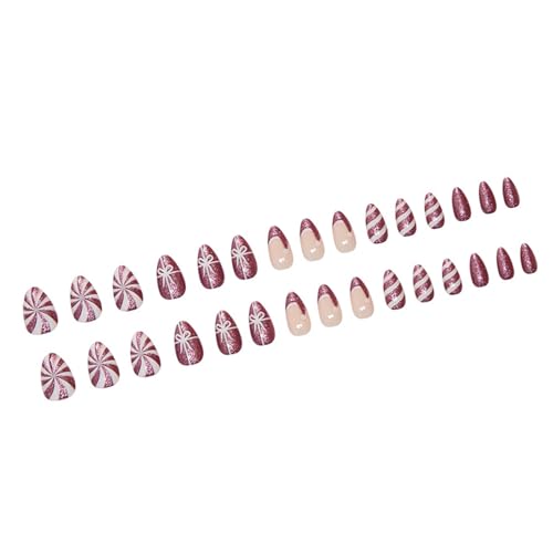 30 Stück Weihnachtliche Press On Nägel Mit Frcnch Tip Stick On Nägeln Künstliche Nägel Mit Schleifen Und Wirbeln Streifen Designs Für Frauen von GMBYLBY