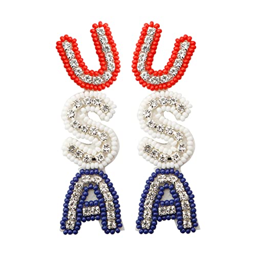 Amerikanische Unabhängigkeitstag Ohrringe Patriotische Reisperlen Rot/Weiß/Blau Brief Star Handgewebe Amerikanische Unabhängigkeitstag Ohrringe von GMBYLBY