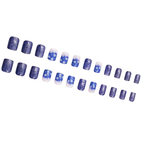 Blau Glitzernde Kurze Quadratische Nägel Zum Aufdrücken Künstliche Nägel Für Damen Geeignet Für Weihnachts Und Neujahrsfeiern von GMBYLBY