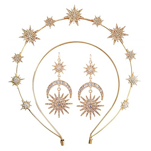 Crowns Stirnband Star Ohrringe Für Frauen Halos Kronen Stirnband Kopfbett Göttin Kostüm Für Frauen Gold Silber Barockstar Moon Ohrringe Hangle Vintage von GMBYLBY