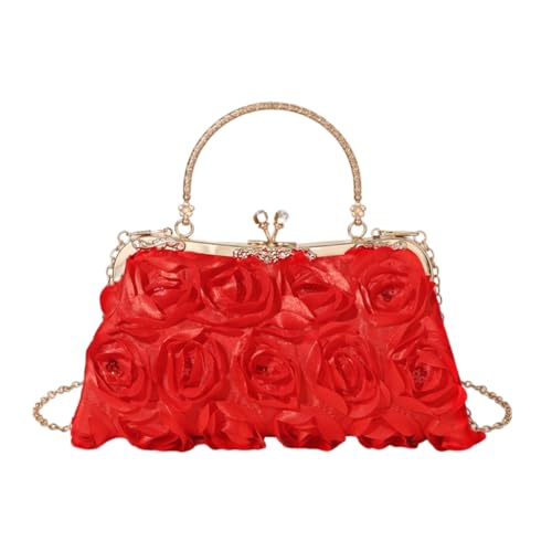 Damen Elegante Abendtasche Blumen Handtasche mit Kette Kiss Lock Rose Schulter für Hochzeit Bankett Party, Rot 03style R-03, Medium Damen Elegante Abendtasche Blumen Handtasche mit Kette Kiss Lock Rose Schulter für Hochzeit Bankett Party, Rot 03style R-03, Medium von GMBYLBY