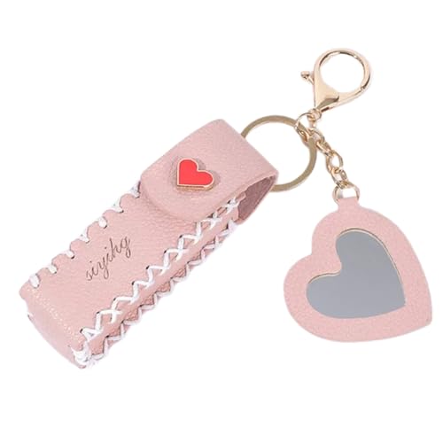 Eleganter schwarzer PU-Lippenbalsam-Halter mit Schlüsselanhänger für schnelles Make-up, kompakte Lippenstift-Aufbewahrungstasche, modisch, Rosa, Packung, M, Klassisch von GMBYLBY