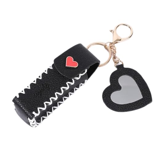 Eleganter schwarzer PU-Lippenbalsam-Halter mit Schlüsselanhänger für schnelles Make-up, kompakte Lippenstift-Aufbewahrungstasche, modisch, Schwarz, M, Klassisch von GMBYLBY
