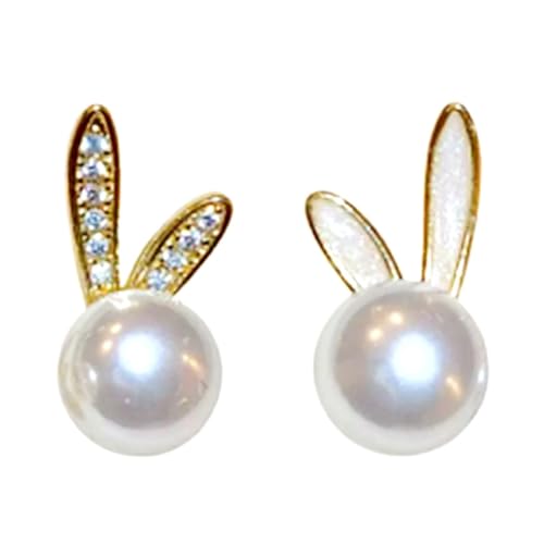 Entzückende Hasen-Ohrringe mit frühlingshaften Perlen, Verzierung, Schmuck-Accessoire für Oster-Outfit von GMBYLBY