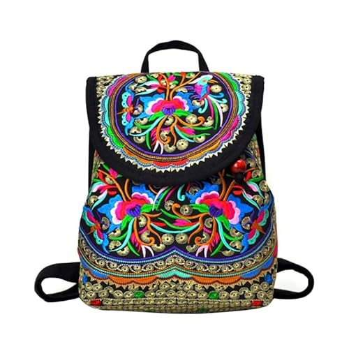 GMBYLBY 2023 Doppelgurt Umhängetasche Student Rucksack Vielseitige Tasche Stickerei Ethnischer Schulpack Leisurerucksack Frauen Rucksack von GMBYLBY