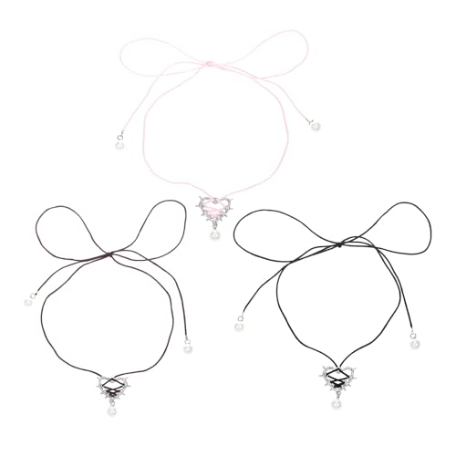 GMBYLBY 3pcs Hip Hop Dornen Herzförmige Halskette Gothic Wickeld Ribbon Heart Choker Mit Perlenanhänger Zierter Schmuck Decors Thorn Charm Choker Halskette von GMBYLBY