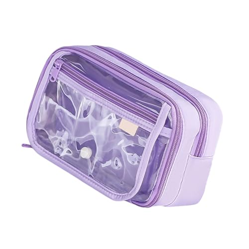 GMBYLBY Ästhetisches Federmäppchen, praktischer Stift, einfache Beutel, große Kapazität, Tasche, Taschen, Schule, Bürobedarf, transparent, große Kapazität, ästhetisch, violett, Einheitsgröße von GMBYLBY