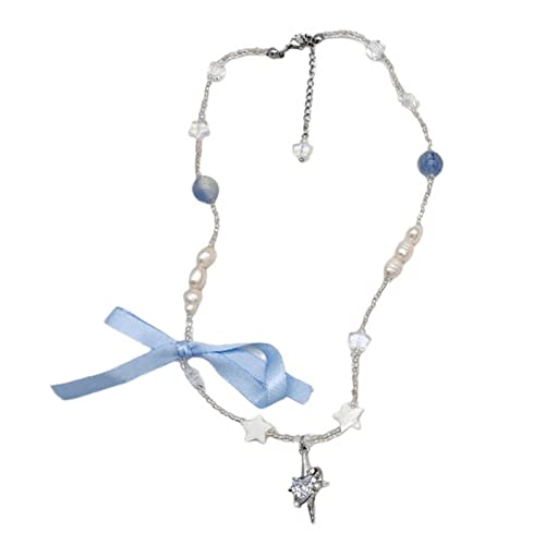 GMBYLBY Bowknot Halsketten Y2K Herz Perlen Halshöhe Schöne Schmucklegierung Party Schmuck Geschenk Für Teenagerinnen Frauen Freundinnen Herz Anhänger Halskette Für Frauen von GMBYLBY