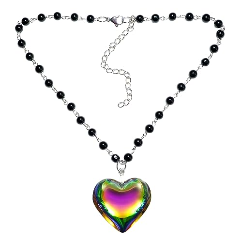 GMBYLBY Bunte Liebe Herz Halskette Mode Süße Perlenkette Halsketten Schmuck Für Frauen Koreanische Stil Vintage Anhänger Geschenk Perlen Ketten Halskette Schwarz Für Frauen von GMBYLBY