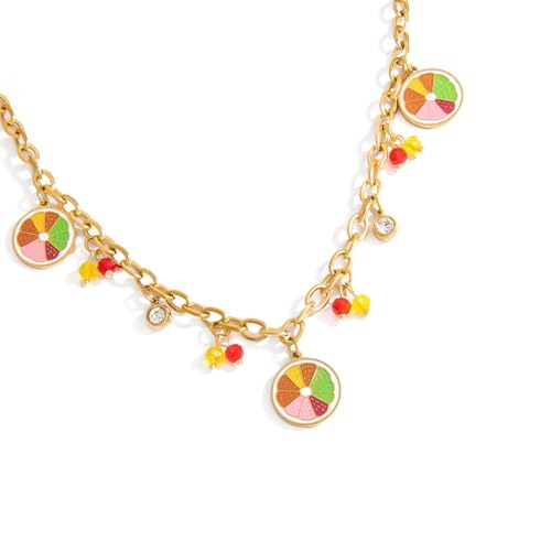 GMBYLBY Bunte Süße Früchte Thematische Halskette Verstellbarer Neckketten Handgefertigtes Pullover Ketten Mode Schmuck Accessoire Für Frauen Edelstahlkette GMBYLBY Bunte Süße Früchte Thematische Halskette Verstellbarer Neckketten Handgefertigtes Pullover Ketten Mode Schmuck Accessoire Für Frauen Edelstahlkette von GMBYLBY