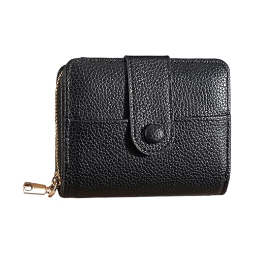 GMBYLBY Einfarbige kurze Geldbörse mit Druckknöpfen, Kartenhalter, modische Geldbörse, PU-Leder, Münzgeldbörse, stilvolle Geldbörse für den täglichen Gebrauch, Schwarz von GMBYLBY