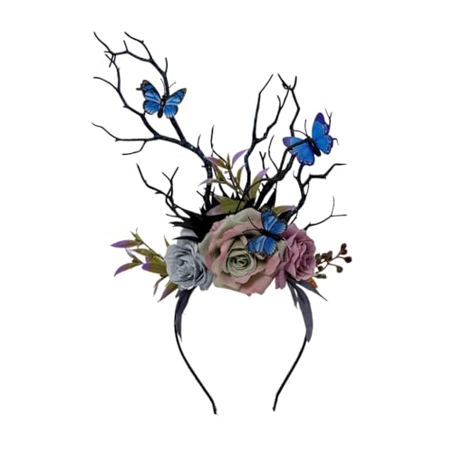 GMBYLBY Einzigartige Blumen-Zweig-Schmetterling-Kopfbedeckung, Party-Blumen-Haarbänder, Teufelszweig, Animation, Haarreifen für Live-Show von GMBYLBY