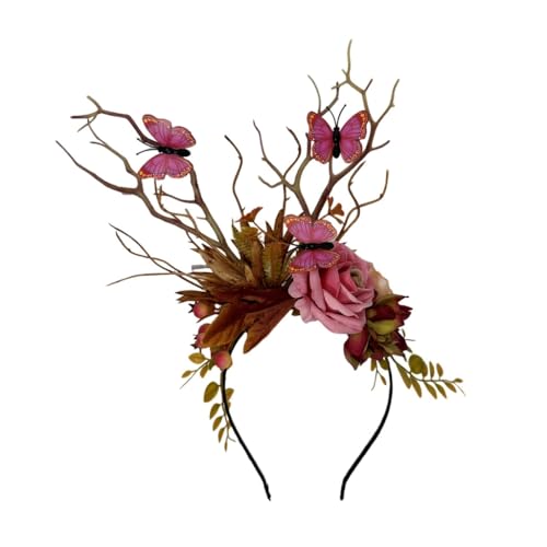 GMBYLBY Einzigartige Blumen-Zweig-Schmetterling-Kopfbedeckung, Party-Blumen-Haarbänder, Teufelszweig, Animation, Haarreifen für Live-Show von GMBYLBY