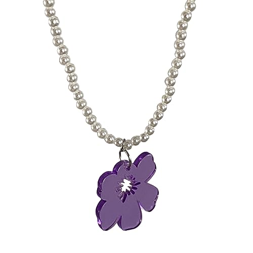 GMBYLBY Exquisite Blumen Halskette Stylische Blumenperlen Schlüsselbeutel Kette Elegante Perlenperlenkette Halskette Mode Geburtstagsgeschenk Halshöhe Für Frauen von GMBYLBY