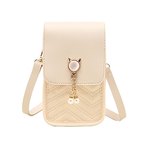 GMBYLBY Frauen Perlen Geldbeutel Süße Umhängetasche PU Leder Casual Bag Vertikales Crossbody Handy Messenger Frauen PU Leder Schulter Einfach von GMBYLBY