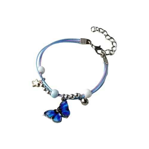 GMBYLBY Fußkettchen im ethnischen Stil, verstellbar, Legierung, Schmetterling-Perlen, mit buntem handgewebtem Seil, für Damen und Mädchen, M, Keramikperlen + Legierungszubehör, Kein Edelstein von GMBYLBY