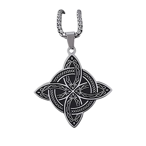 GMBYLBY Hexenknoten Anhänger Halskette Irisch Amulett Edelstahl Quadratkette Halshäser Hexerei Luck Schmuck Hexerei Halskette Silber Für Frauen Männer von GMBYLBY