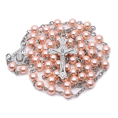 GMBYLBY Katholische Halskette Kristall Weiße Perle Langkette Weiß Rosenkranz Katholische Halskette Lady Long Schmuck Geschenk Rosenkranz Für Männer Frauen von GMBYLBY