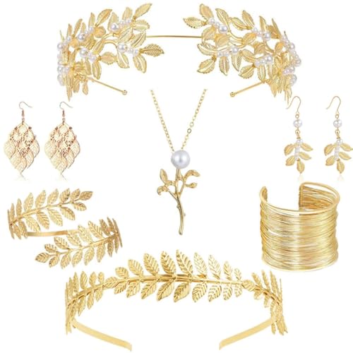 GMBYLBY Kostümzubehör-Set für griechische Göttinnen, römisches Toga-Party, Stirnband, Oberarm-Manschetten, Ohrringe, Halskette, Schmuck, M, Metall, Kein edelstein GMBYLBY Kostümzubehör-Set für griechische Göttinnen, römisches Toga-Party, Stirnband, Oberarm-Manschetten, Ohrringe, Halskette, Schmuck, M, Metall, Kein edelstein von GMBYLBY