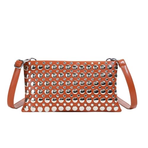 GMBYLBY Leder-Umhängetasche, Geldbörse, Clutches für Damen und Mädchen, modische Umhängetasche, Punk-Nieten, Unterarm-Umhängetasche, Brown Bn, Medium von GMBYLBY