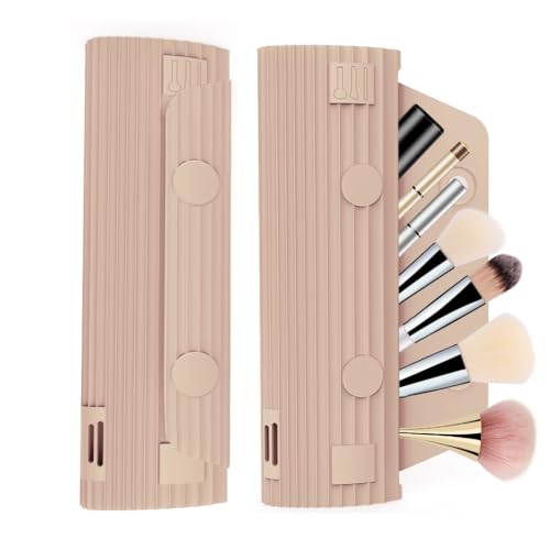 GMBYLBY Make-up-Pinselhalter, Silikon, Reise-Make-up-Pinsel-Etui, Kosmetiktasche, Make-up-Pinsel-Organizer, Kosmetiktasche, einfach zu tragen, khaki von GMBYLBY