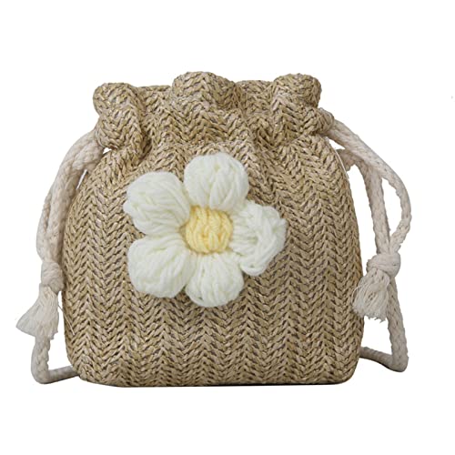 GMBYLBY Mode Strohschaufelbeutel Für Frauen Beach Handbag Niedliche Brachkordel Crossbody All Matching Casual Schulter Frauen Stroh Schulter Einfacher Eimer Crossbody Draw String Beach von GMBYLBY