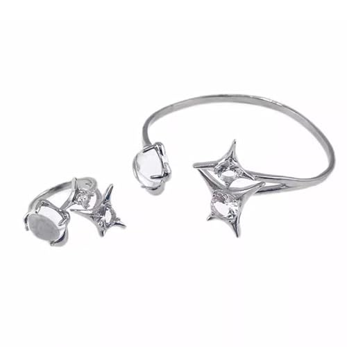 GMBYLBY Modische Mondsteine, offene Manschette und Ringe, elegantes Schmuck-Accessoire für trendige Frauen, Damen, Freizeitkleidung, vielseitig für den täglichen Gebrauch von GMBYLBY