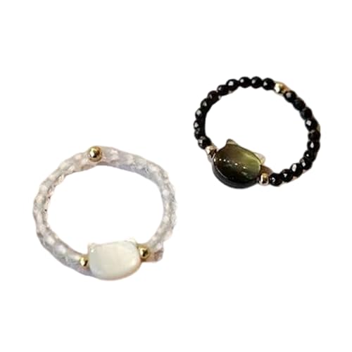 GMBYLBY Set mit 2 verstellbaren Katzenringen, natürlicher Mondstein, Obsidiane, für Damen und Herren, Party-Zubehör, Schmuck von GMBYLBY