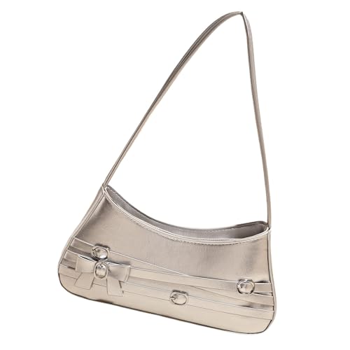 GMBYLBY Stilvolle Abendtasche mit Schleifenverzierung und geräumiger Innenseite, PU-Leder-Schultertaschen für Arbeit und Freizeit, Reisen, Pendler freundliche Umhängetasche, silber, Einheitsgröße von GMBYLBY