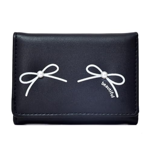 GMBYLBY Stilvolle Damen-Kartenhalter und Münzgeldbörse mit Schleifendetail, PU-Leder, lässige Geldbörsen für Einkäufe und Reisen, Schwarz Bk, M, Klassisch von GMBYLBY