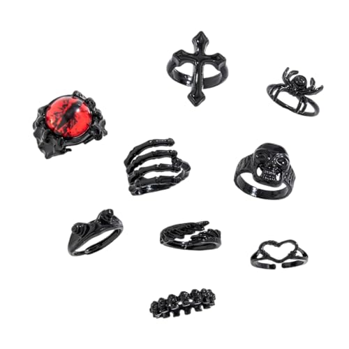 GMBYLBY Stylisches Totenkopf-Ring-Set, Gothic-/Punk-Design, Legierung, Textur, geeignet für Mode-Enthusiasten, M, Metall, Kein Edelstein von GMBYLBY