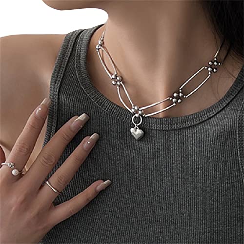 GMBYLBY Süßer Kühles Herz Anhänger Halskette Metall Blumenkette Choker HipHop Schmuck Mode Neckkette Geschenke Für Frauen Mädchen Punk Choker Halsketten Für Frauen Männer Männer von GMBYLBY