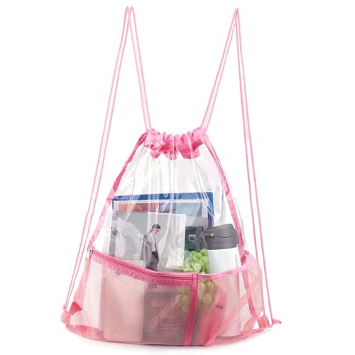 GMBYLBY Travel Beach Bag Draw String Fitnessbeutel Mit Vorderem Mesh Pocket Clear Clear GMBYLBY Travel Beach Bag Draw String Fitnessbeutel Mit Vorderem Mesh Pocket Clear Clear von GMBYLBY
